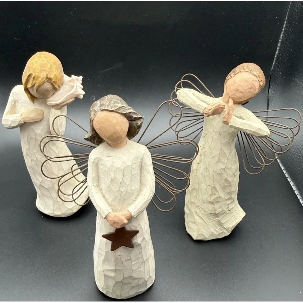 VTG Lot 3 Willow Tree Angel Figurine Demdaco Light, Happiness & Thinking Of You